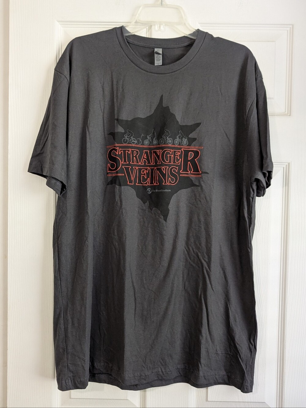 Next Level Apparel Charcoal Grey 'Stranger Veins' Tee with Red Logo Size XL